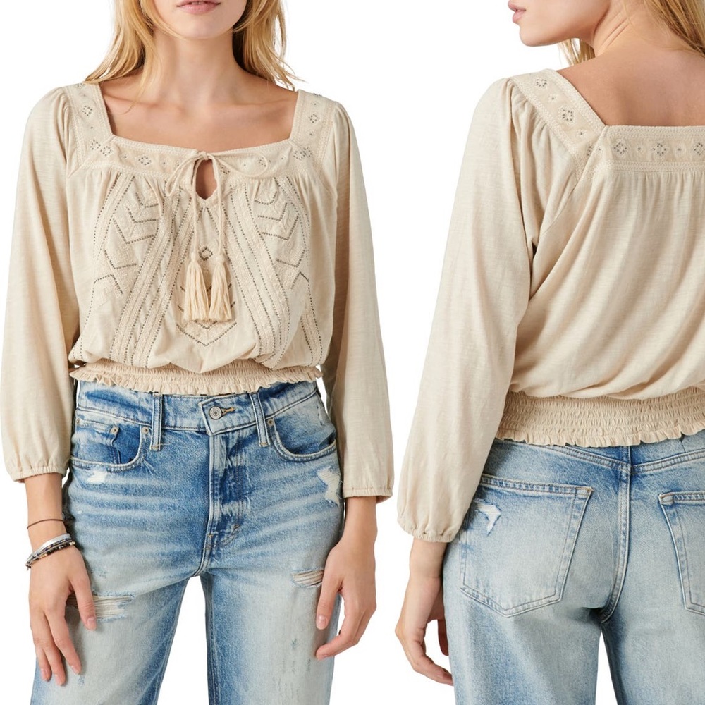 1 hour sale. Lucky Brand, Peasant blouse, beaded, STUNNING